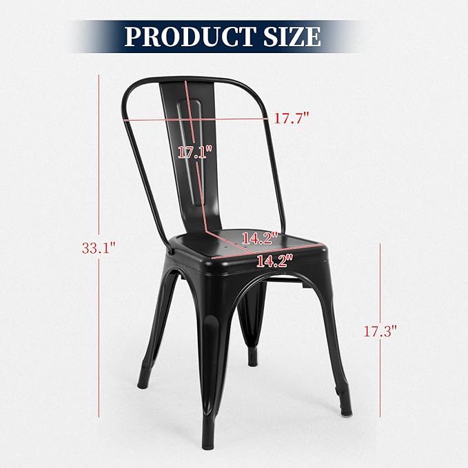 FDW | Metal Dining Chairs | Set of 4 | Black | Stackable Tolix Side Chairs - Image 3