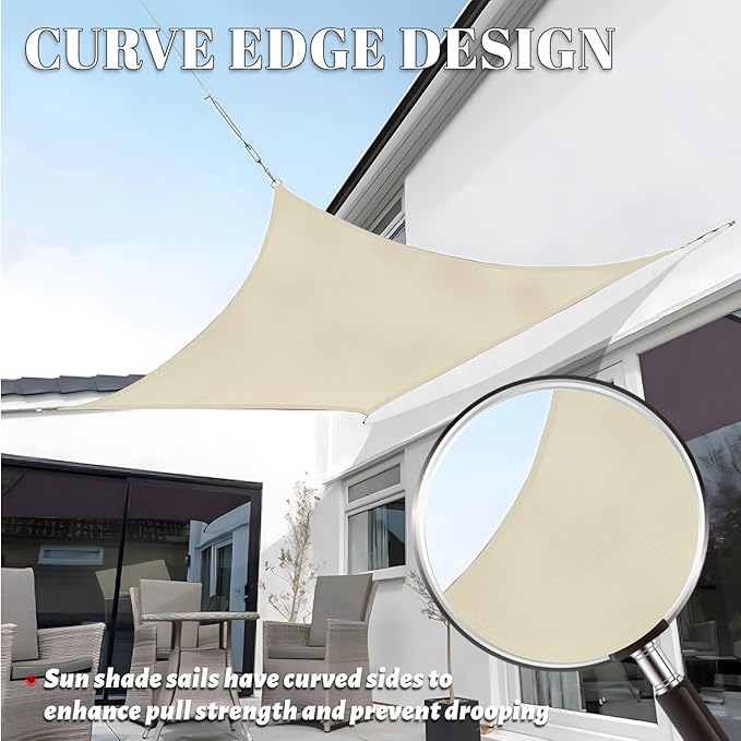 SUNLAX Custom Size 8' x 19' Beige Sun Shade Sail Canopy Commercial Rectangle - Image 3