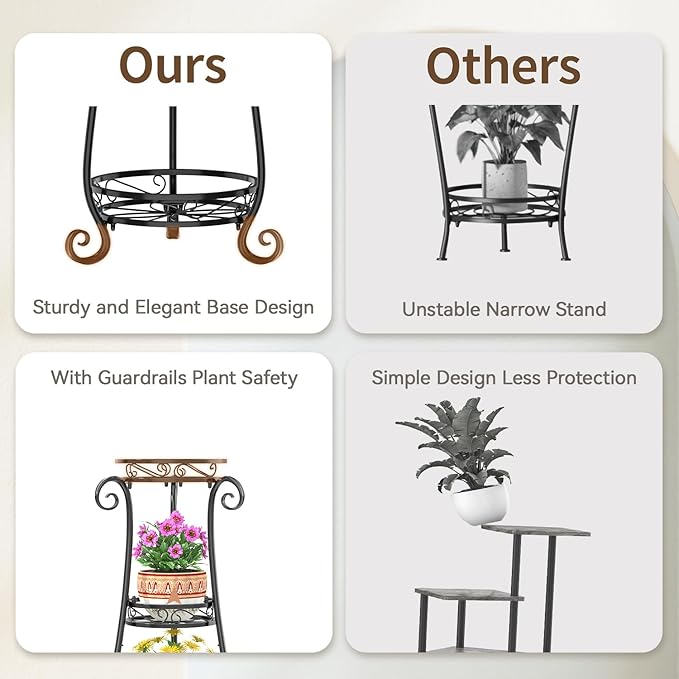 LASZOLA 3 Tier Black Metal Plant Stand - Image 4