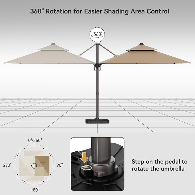 9x12FT Brown Cantilever Outdoor Patio Umbrella - Image 5
