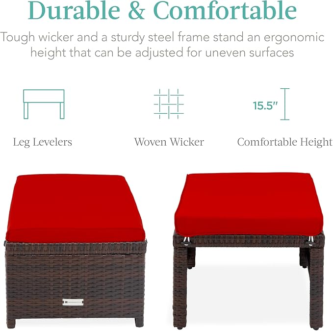 Best Choice Products Set of 2 Wicker Ottomans, Additional Seating, Side Table - Image 2