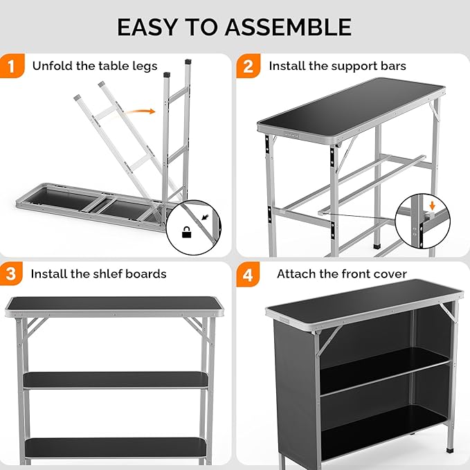 VINGLI 39" Portable Bar Table, 3-Tier Shelves, Mobile Bar Table - Image 4