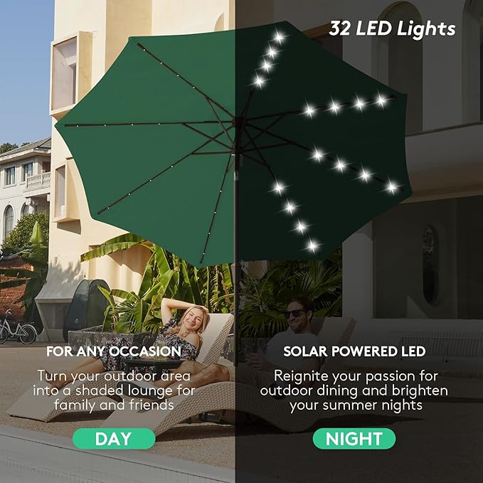 JEAREY Upgrade 9FT LED Lighted Patio Umbrella, Solar Outdoor Umbrella, Tilt - Image 2