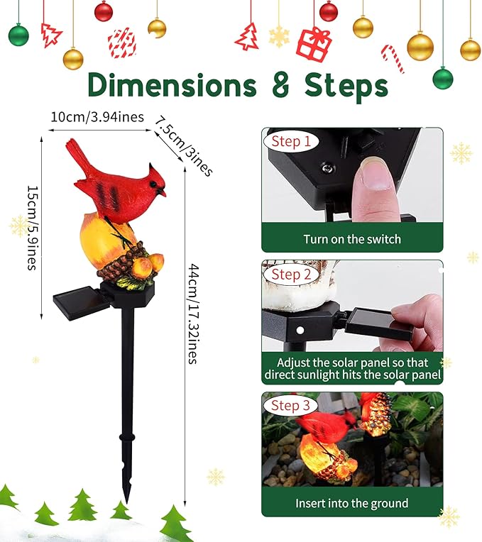 Cardinal Decor Solar Garden Decor Waterproof Red Bird Figurine Solar Stake - Image 6