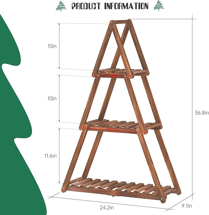 Wooden Plant Stand Indoor Outdoor, Christmas Tree Plant Shelf Indoor, 3 Tier - Image 3