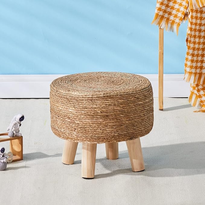 Cpintltr Foot Stool Natural Seagrass Hand Weave Poufs Round Ottoman - Image 7