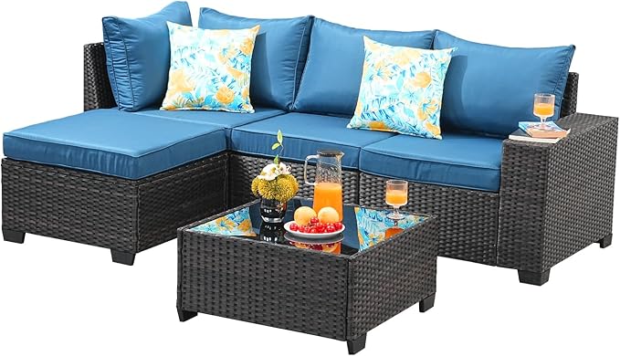 Jing's Villa 5-Piece Patio Furniture Set, All-Weather Outdoor Wicker Sectional - Image 9