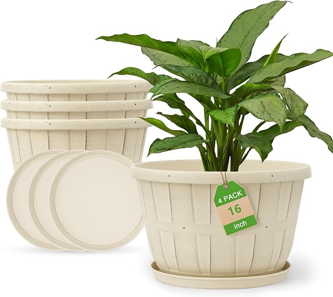 Quarut Plant Planters Pots Set of 4 Pack 16 Inch，Large Plastic Flower Pot by Quarut