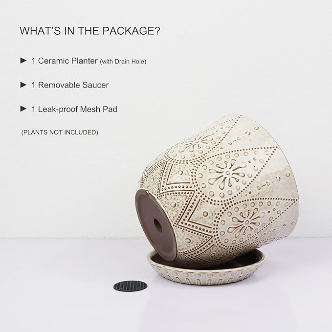Gepege 8 Inch Plant Pot, Creamy White Ceramic Planter - Image 3