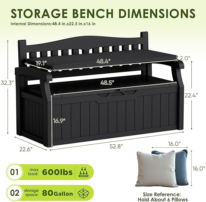 Greesum 80 Gallon Heavy-Duty Outdoor Storage Bench - Image 3