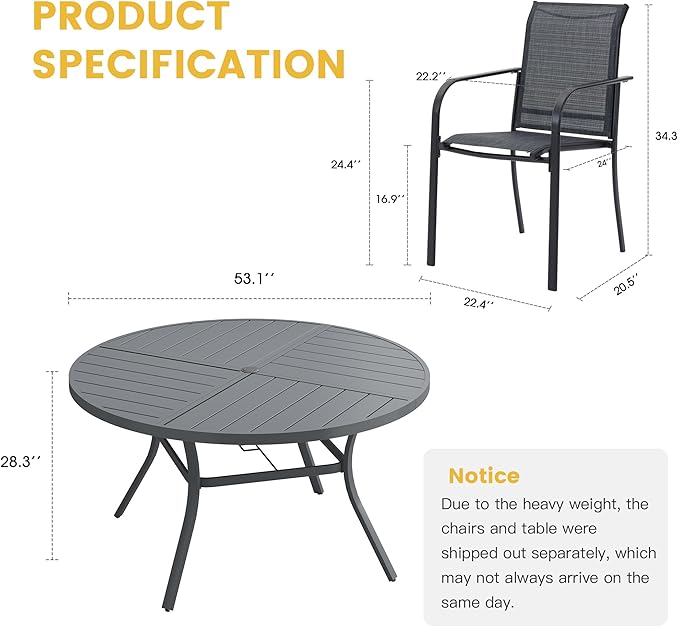 VICLLAX Patio Table and Chair Set of 8, All Weather Metal Round Outdoor Dining - Image 7