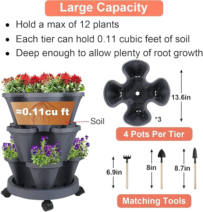 Vertical Planter 3 Tier Stackable Planters Garden Planters Strawberry Herb - Image 4