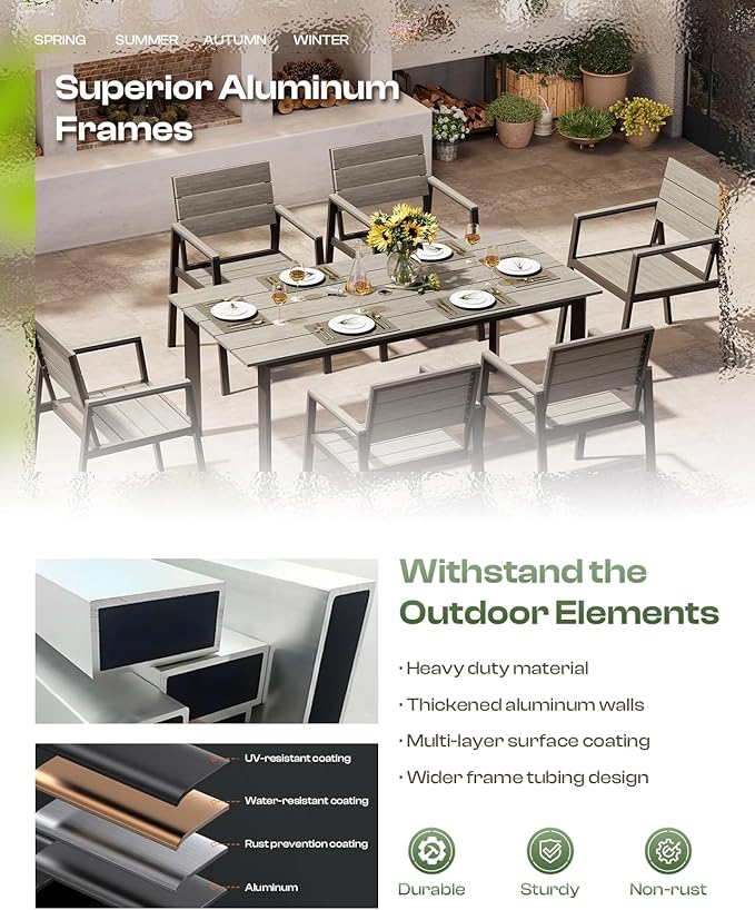 Outdoor Dining Set for 4, Aluminum Patio Table and Chairs Set - Image 4
