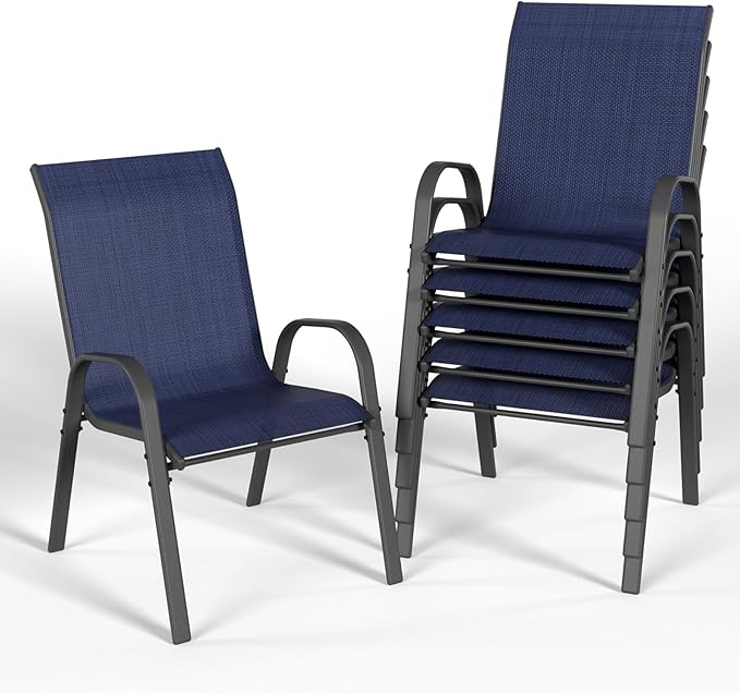 Patio Dining Chairs Set of 6, Outdoor High Stacking Chairs，Breathable Seat by VonzoyHome