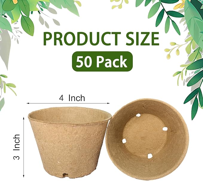 50 Pack 4 Inch Peat Pots, Biodegradable Seed Starter Pots - Image 2