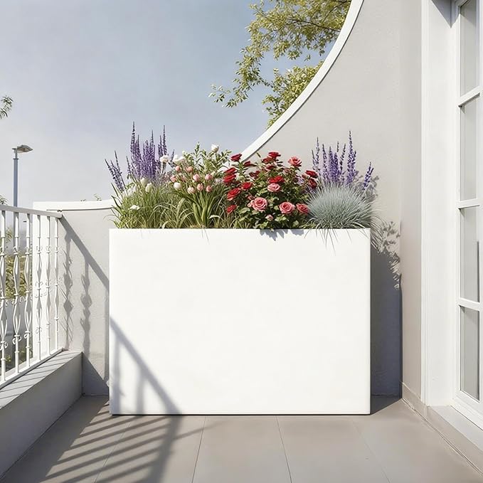 Metal Rectangular Outdoor Planter Box 36" x 15" x 24" White Steel Long Planter - Image 4