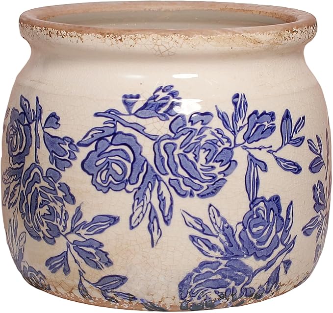 Chinoiserie Ceramic Plant Pot for Garden Decor, 6.29in Rustic Farmhouse Planter by XiaanJiaju