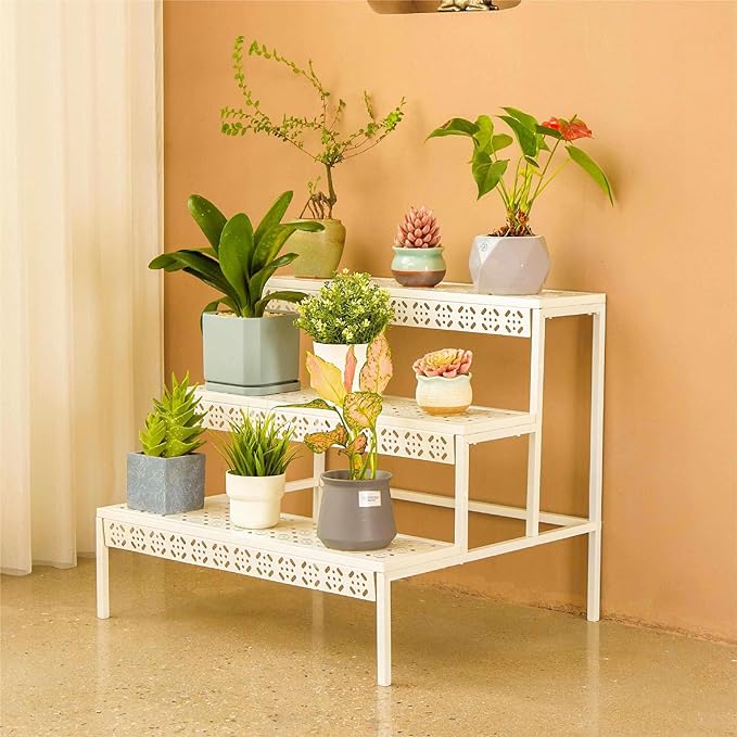 aboxoo 3 Tiers Metal Plant Stand, Rectangular Ladder Flower Pots Outdoor Plant - Image 3