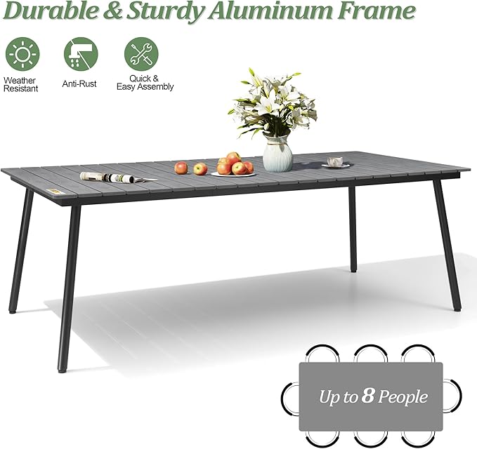 83" Patio Outdoor Dining Table for 6-8, Weather-Resistant Aluminum Frame - Image 6