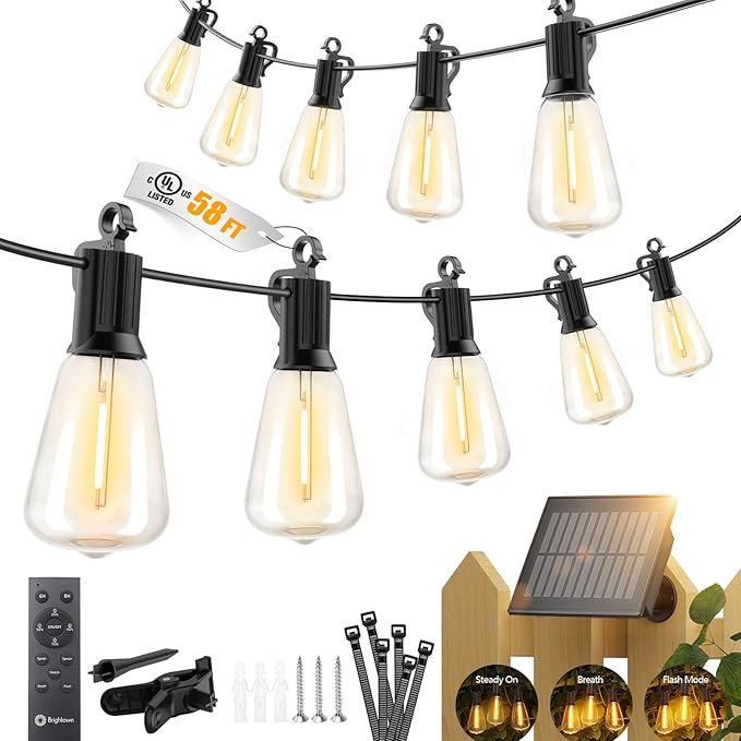 Brightown 58FT Solar String Lights Outdoor Waterproof, Patio Lights by Brightown