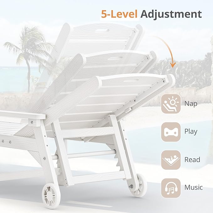LUE BONA Outdoor Chaise Lounge Chairs Set of 4, HDPS Chaise Lounger, 5 - Image 6