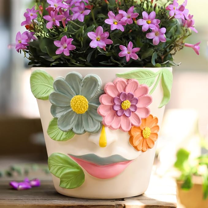 GUGUGO Unique Face Flower Plant Pots, Colorful Cute Succulent Planters by GUGUGOHOMEDECOR