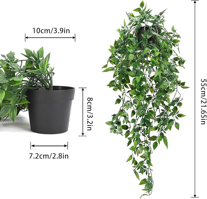 Whonline 2pcs Fake Hanging Plants, Artificial Potted Plants - Image 2