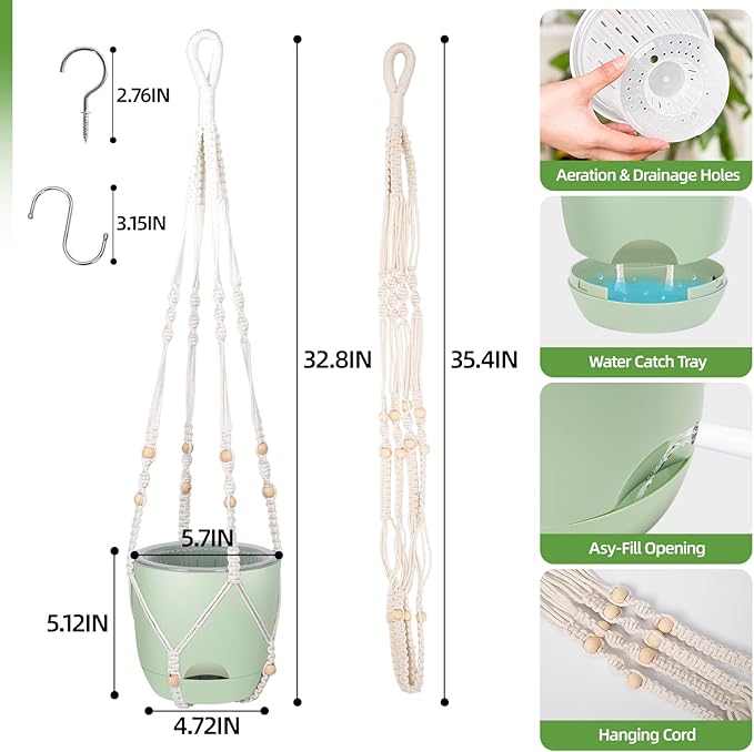 2-Pack 5.7-Inch Self-Watering Hanging Planters - Image 5