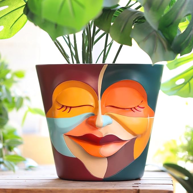 GUGUGO 8 Inch Abstract Rainbow Head Planter, Unique Face Plant Pot by GUGUGOHOMEDECOR