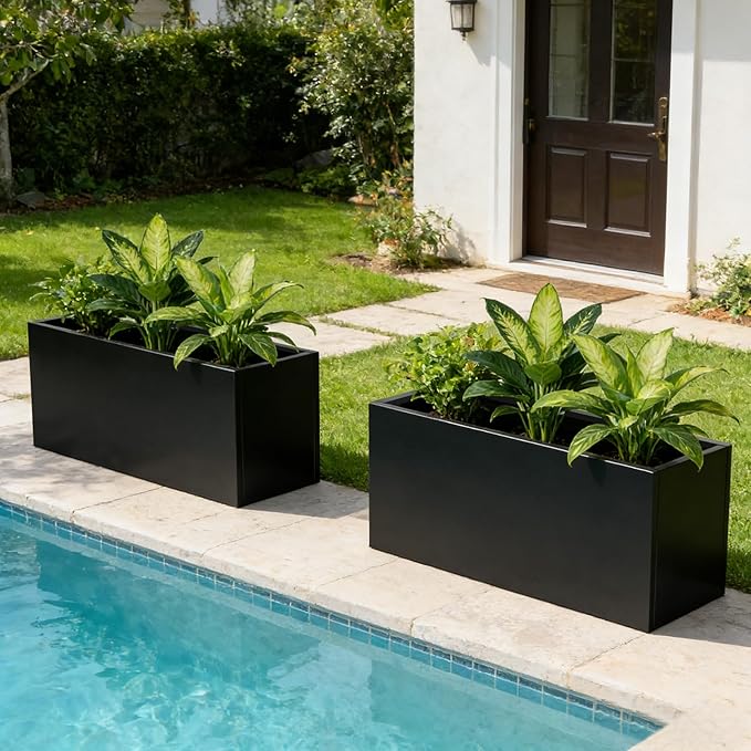Metal Rectangular Planter Black Galvanized Steel Rectangle Planter Box 36" L x - Image 2