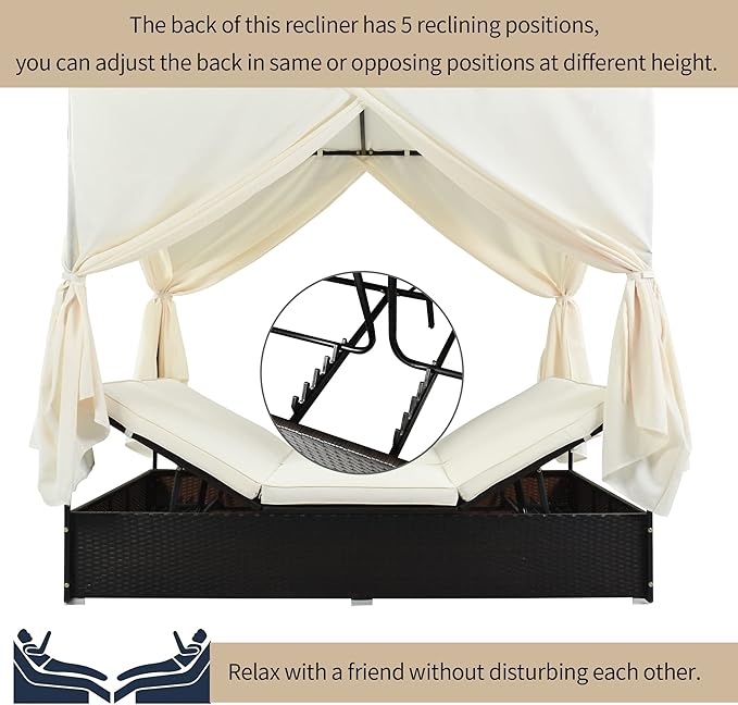 Patio Chaise Lounge, PE Rattan Outdoor Patio Wicker Sunbed Daybed - Image 3