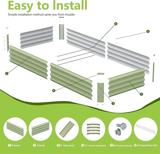 2PCS 8x2x1FT Galvanized Raised Garden Bed, Galvanized Planter Raised Garden - Image 3