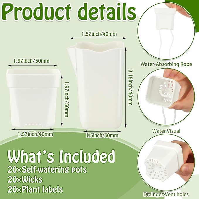 LemonRoad 20 Pack 2" Small Self Watering Pots - Image 3