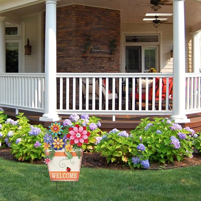 hogardeck Garden Decor for Outside, Metal Flower Pot Decorative Garden Stakes - Image 6