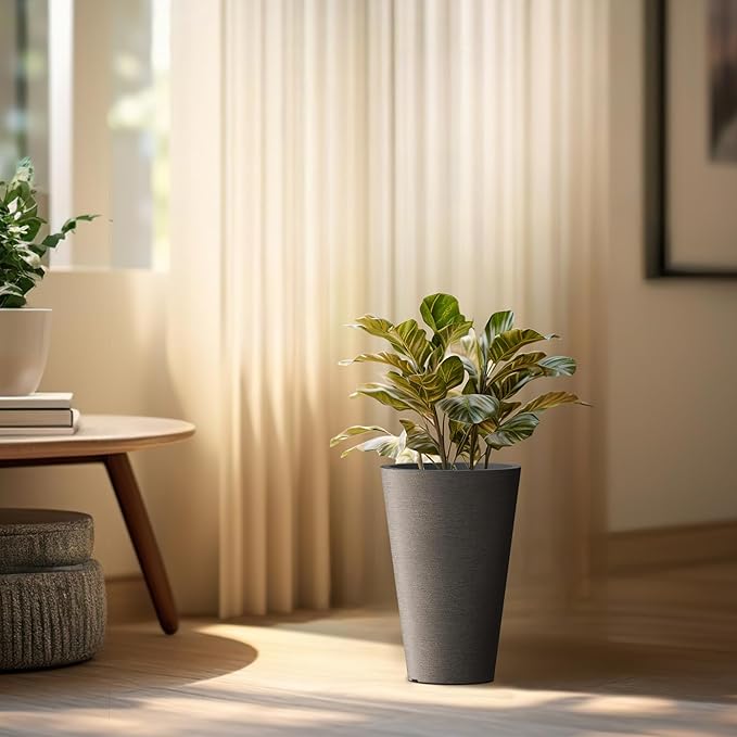 Kante Tall Round Planter Set of 2, 15 Inch Tall Decorative Planter Pots - Image 3