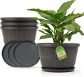 Quarut 16 Inch Brown Classic Plastic Whiskey Barrel Planters Set of 4 by Quarut