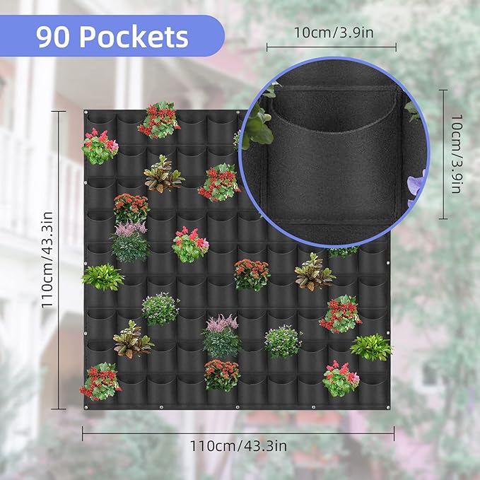 90 Pockets Hanging Planter Bags, Hanging Vertical Wall Mounted Plant Planting - Image 3