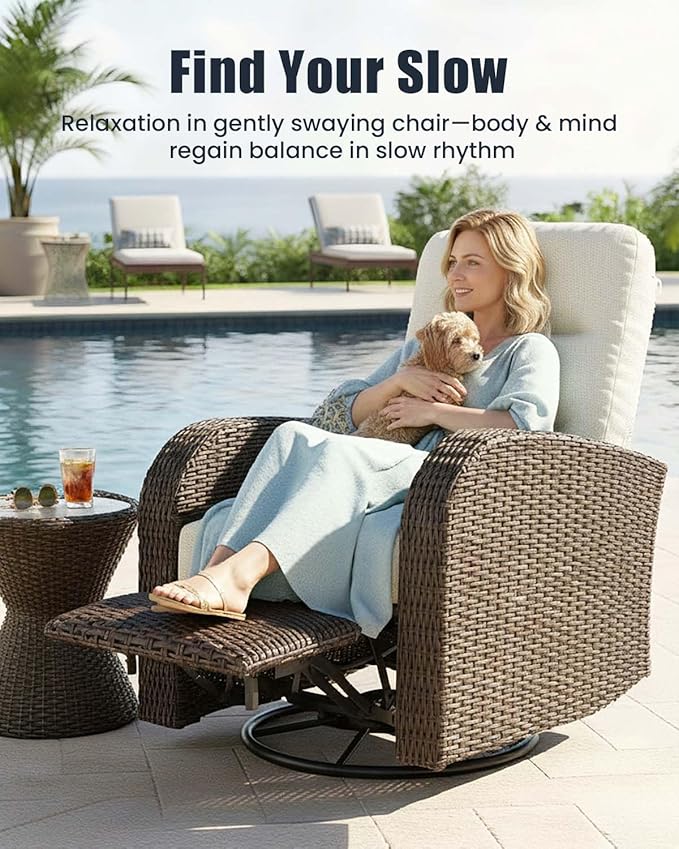 Outdoor Swivel Recliner Chair Set of 2, All-Weather Wicker Reclining Patio Chair - Image 3
