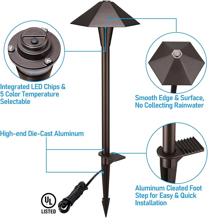 LEONLITE 5CCT Low Voltage Pathway Lights, LED Landscape Path Lights, - Image 5
