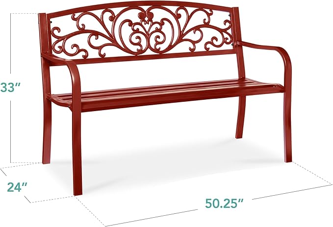Best Choice Products Outdoor Bench Steel Garden Patio Porch Furniture - Image 2
