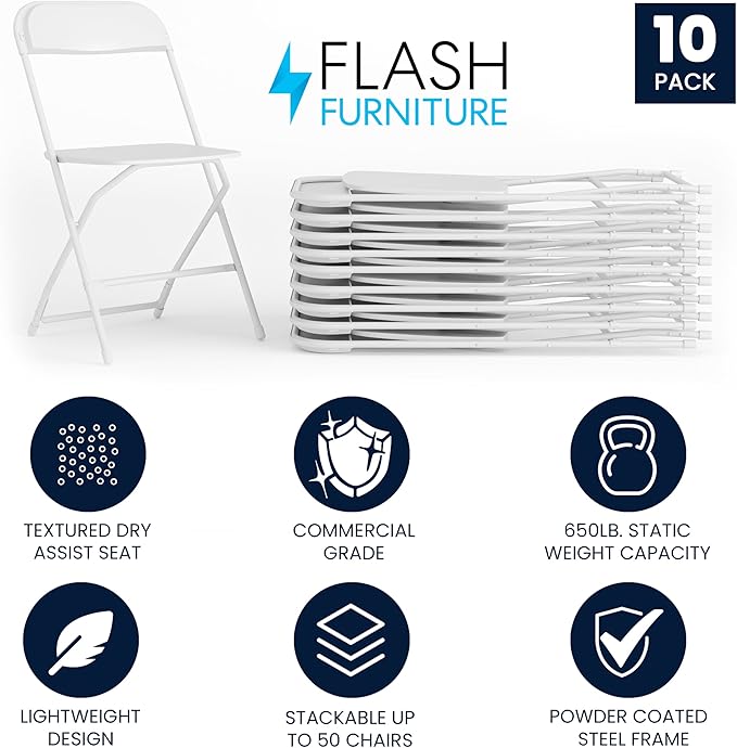 Flash Furniture Hercules Set of 10 Indoor/Outdoor Heavy-Duty Plastic Folding - Image 4