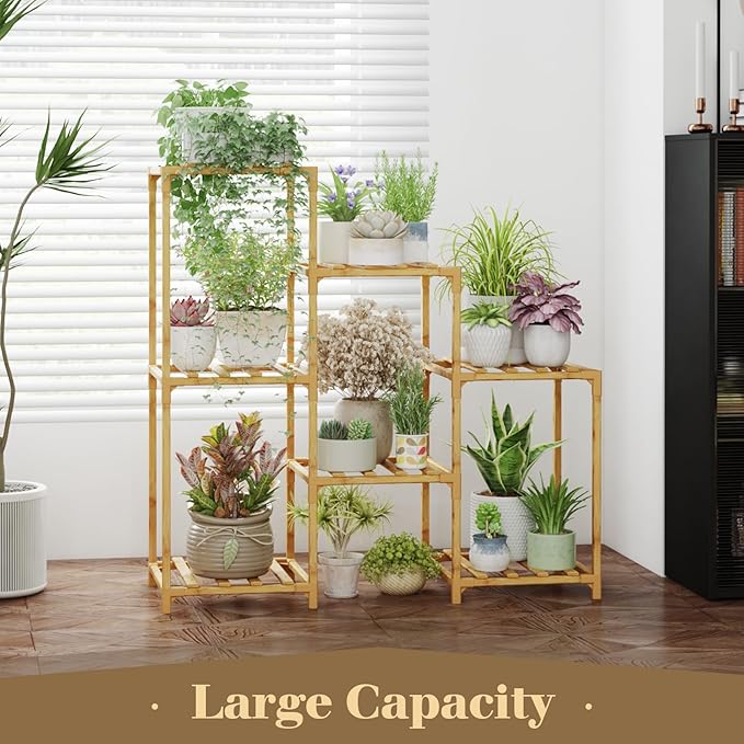 Bamworld Bamboo Plant Stand Indoor Boho Plant Shelf Tiered Plant Rack - Image 2