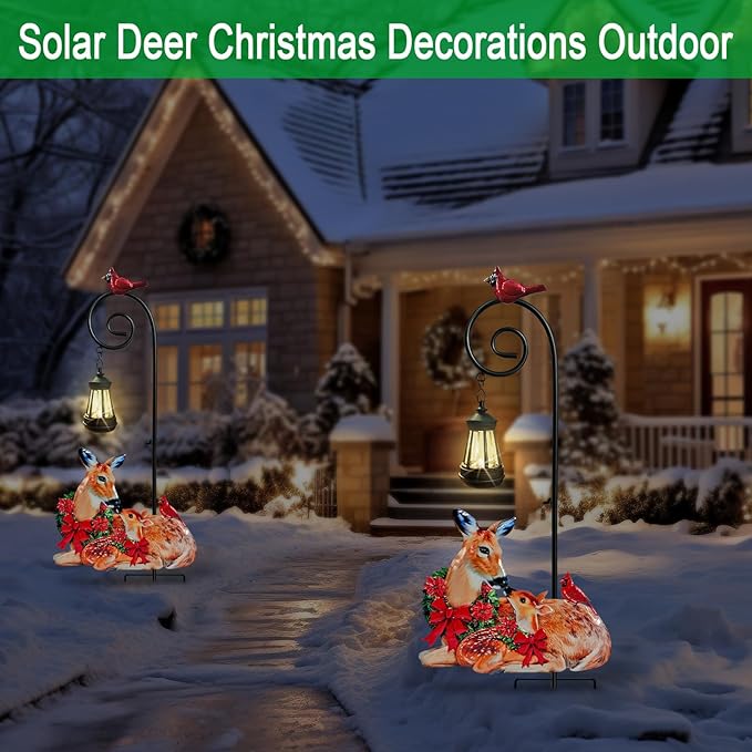 Deer Metal Garden Stake with Solar Lantern, Christmas Decorations Outdoor - Image 4