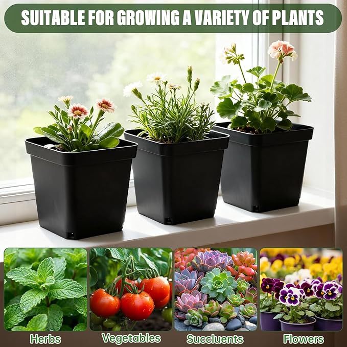 BTPLASTIK Square Nursery Pots 5.5 Inch, Garden Flower Planters - Image 3