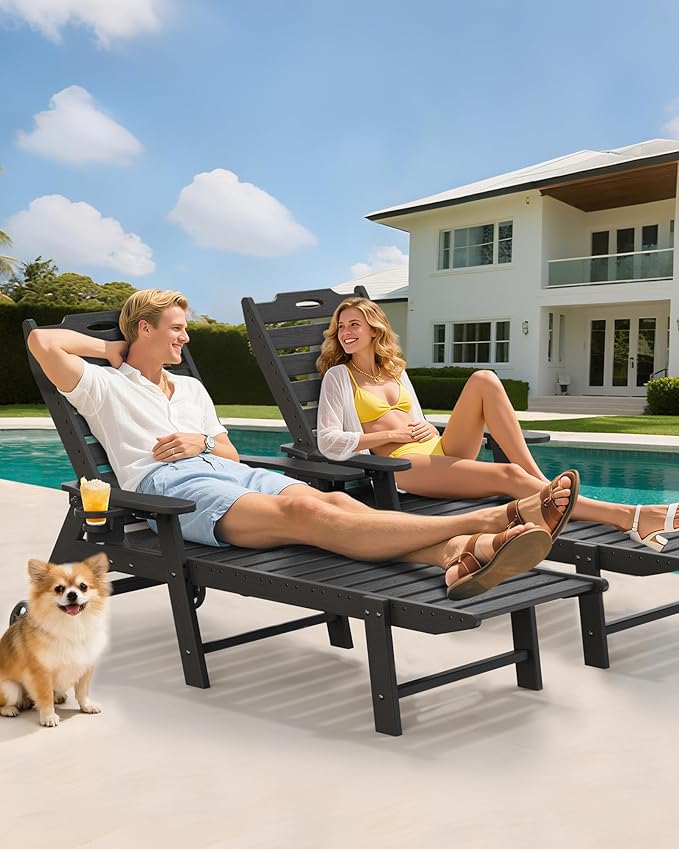Carauci Lounge Chair Outdoor Set of 4, HDPE Chaise Lounge - Image 2