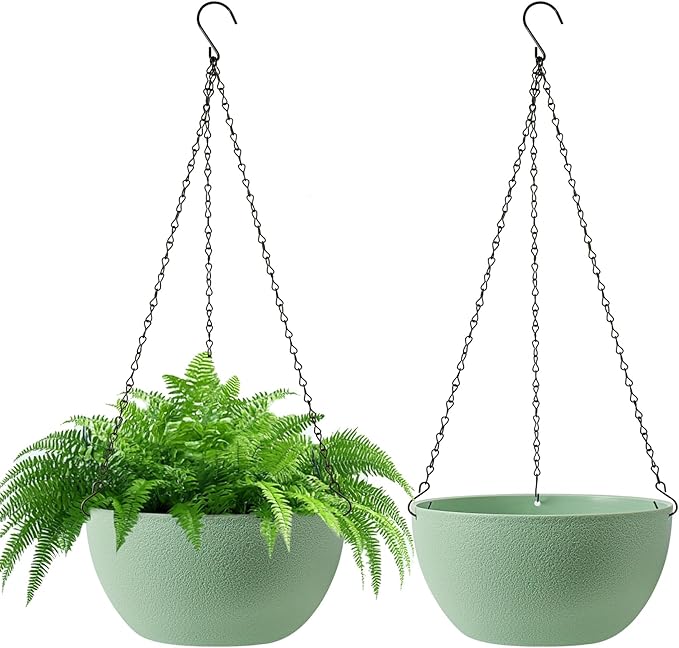 T4U 10 Inch Hanging Planters for Indoor Outdoor Plants, 2 Pack Plastic Hanging by T4U