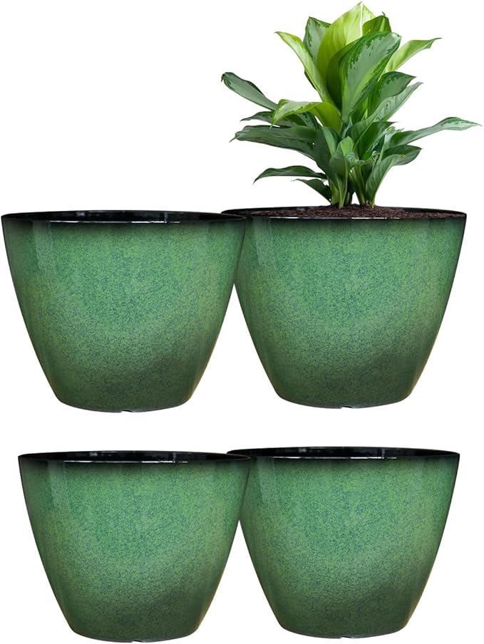 4 Pack 8 inch Plant Pots, Plastic Planter by Vanslogreen
