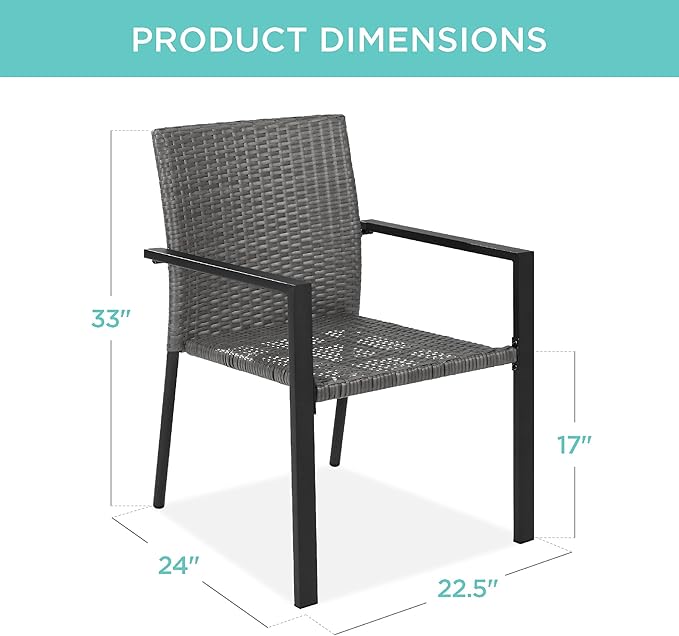 Best Choice Products Set of 2 Stackable Outdoor Wicker Dining Chairs - Image 3