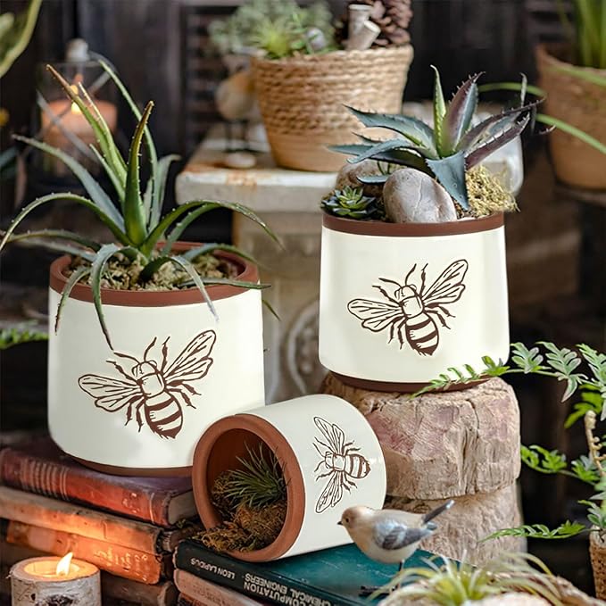 YBX Terracotta Pots Inch with Drainage Holes, Bee Decor, Ceramic Pots - Image 4