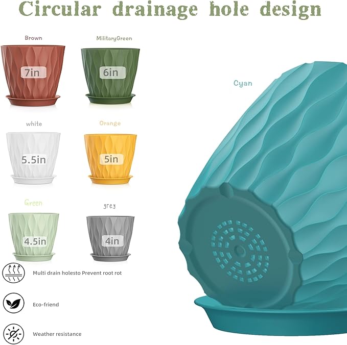 4/4.5/5/5.5/6/6.5/7 Inch Plant Pots, 7 Pack Flower Pots - Image 4